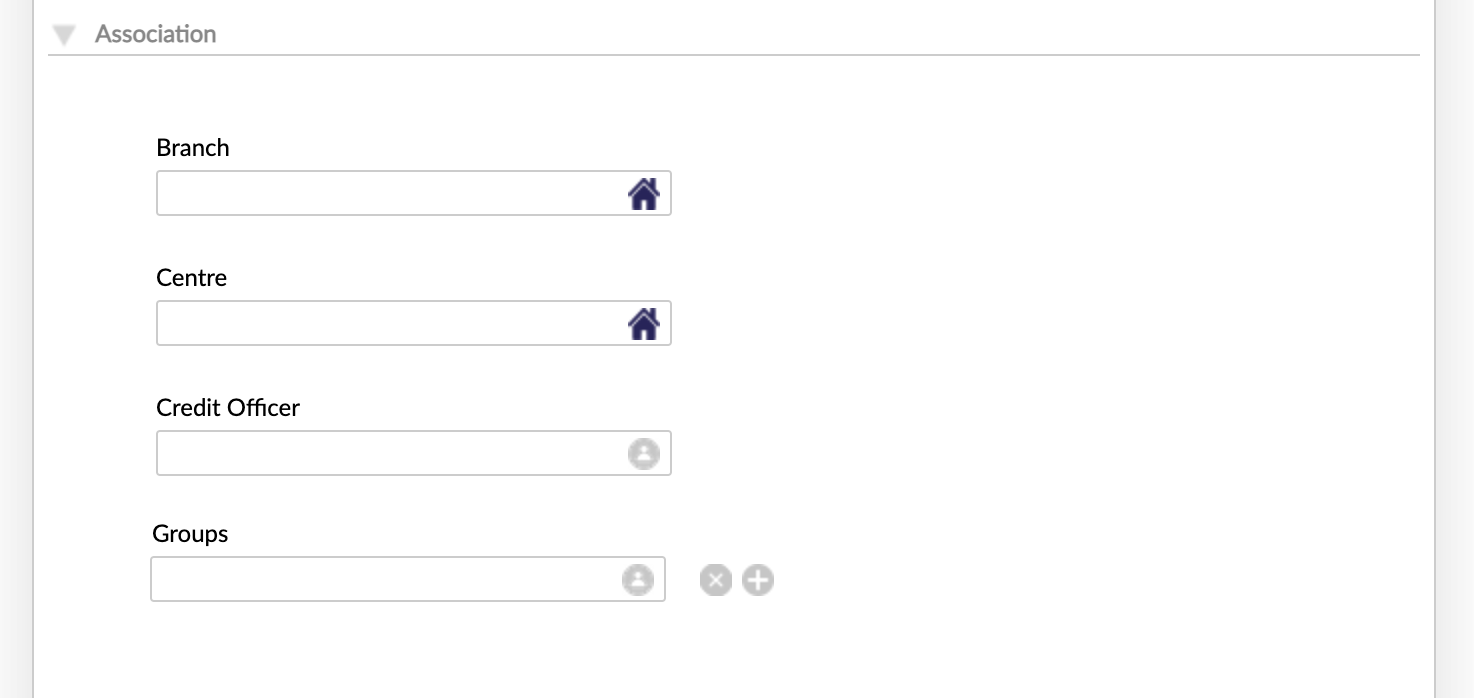 Association section in client creation form